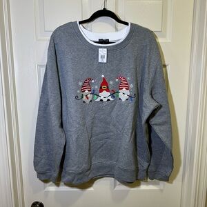 Gnome Holiday Christmas Crewneck Sweatshirt Size XXL Gray Pullover NWT